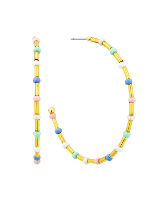 50mm Seed Bead Metal Hoop Earring