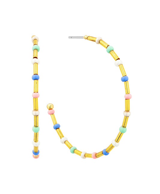 50mm Seed Bead Metal Hoop Earring