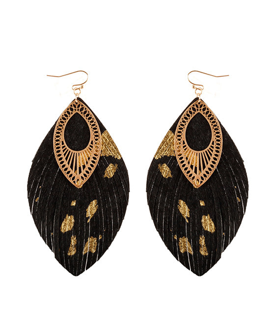 Cowhide Flake Fringe Earring