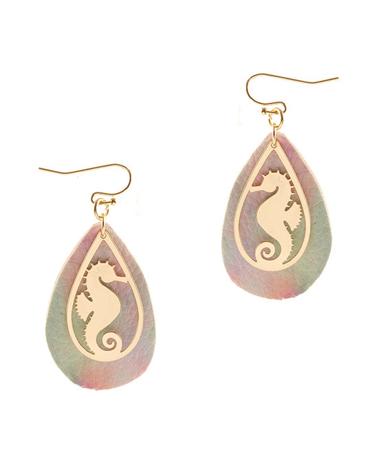 Leather Tiedye Sea Horse Earring