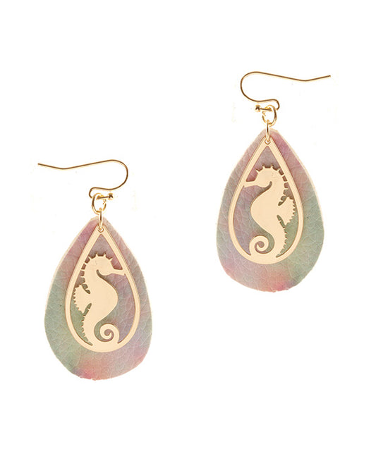 Leather Tiedye Sea Horse Earring