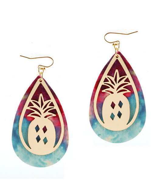 Leather Tiedye Pineapple Earring