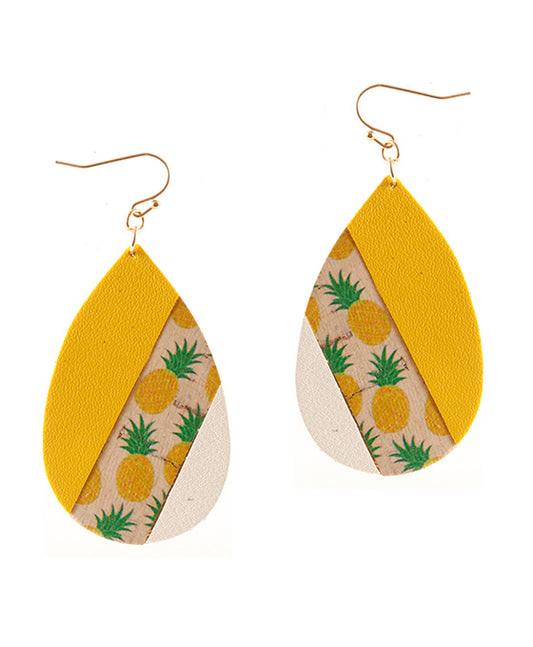 Leather Mosaic Pineapple Earring