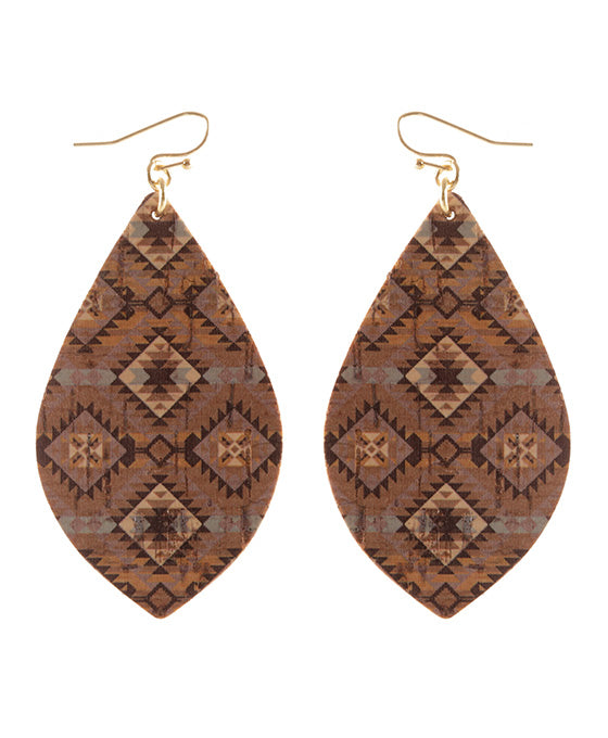 Leather Cork Aztec Earring