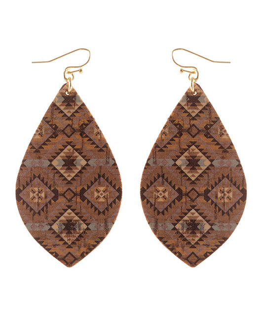Leather Cork Aztec Earring