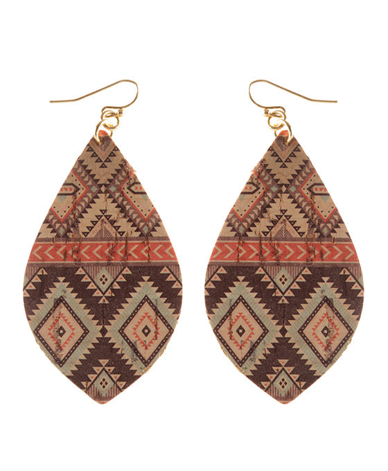 Leather Cork Aztec Earring