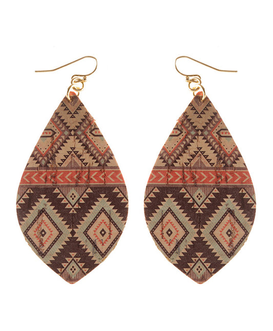 Leather Cork Aztec Earring