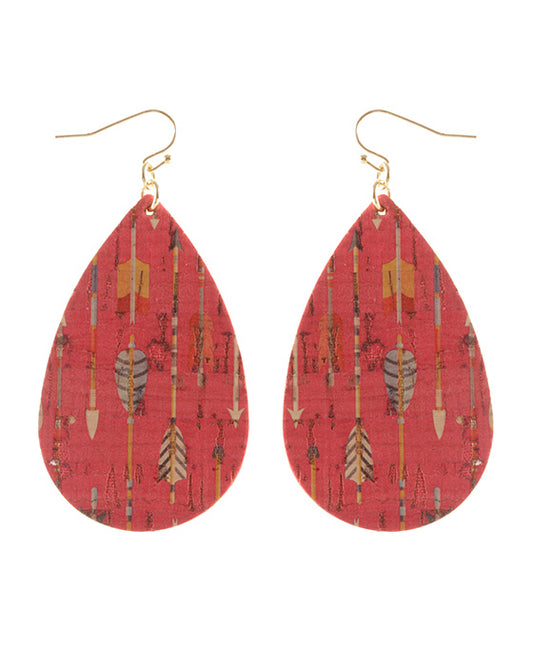 Leather Cork Aztec Teardrop Earring