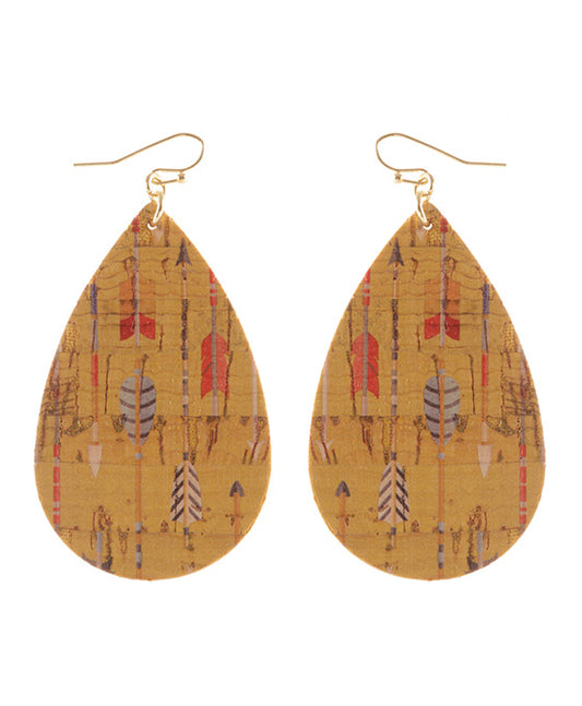 Leather Cork Aztec Teardrop Earring