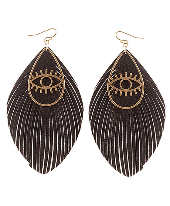 Leather & Metal Evil Eye Fringe Earring
