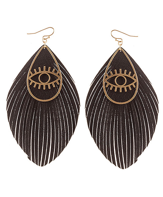 Leather & Metal Evil Eye Fringe Earring