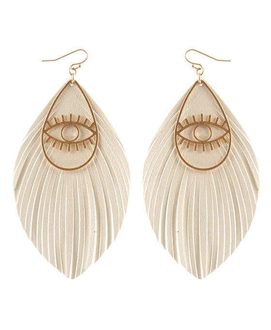 Leather & Metal Evil Eye Fringe Earring