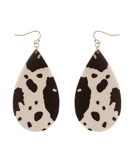 Glass Pearl Cowhide Teardrop Earring
