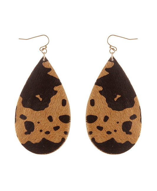 Glass Pearl Cowhide Teardrop Earring
