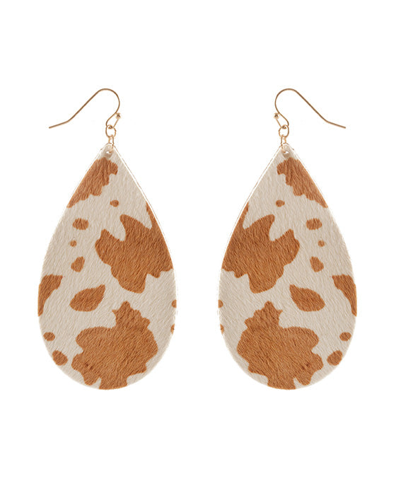 Glass Pearl Cowhide Teardrop Earring