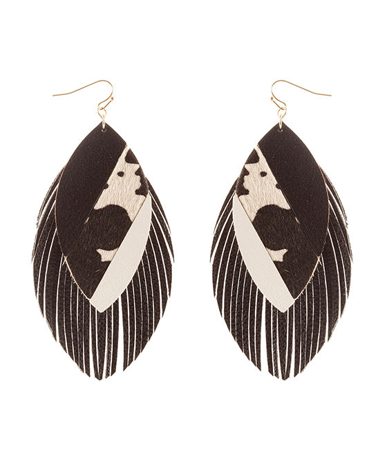Leather Cowhide Collage Fringe Earring
