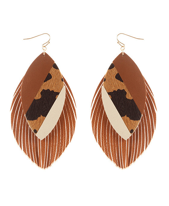 Leather Cowhide Collage Fringe Earring