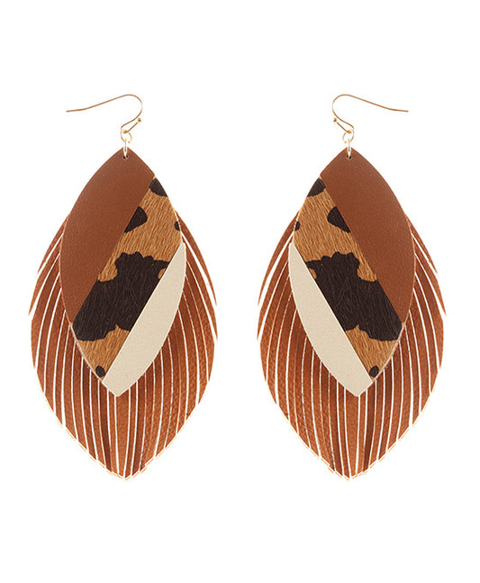 Leather Cowhide Collage Fringe Earring