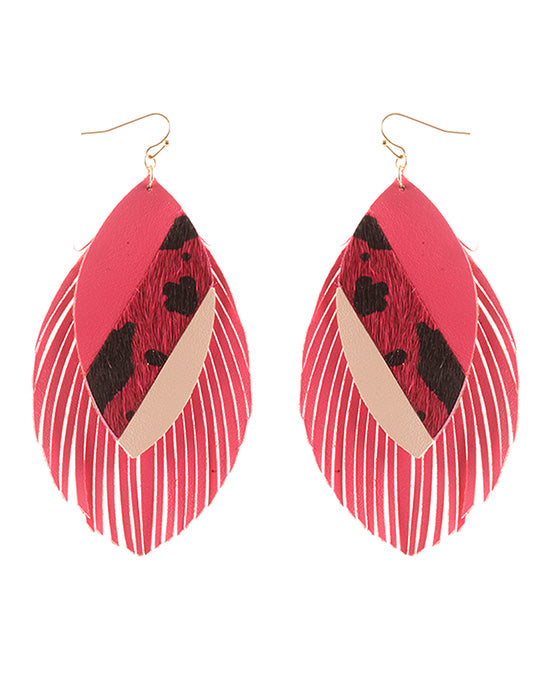 Leather Cowhide Collage Fringe Earring