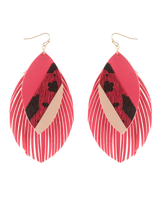 Leather Cowhide Collage Fringe Earring