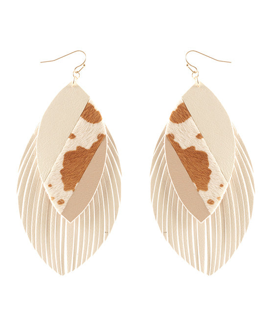 Leather Cowhide Collage Fringe Earring