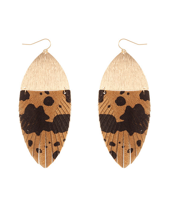 Metal Cowhide Fringe Earring