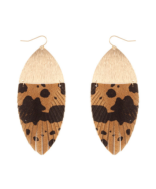 Metal Cowhide Fringe Earring