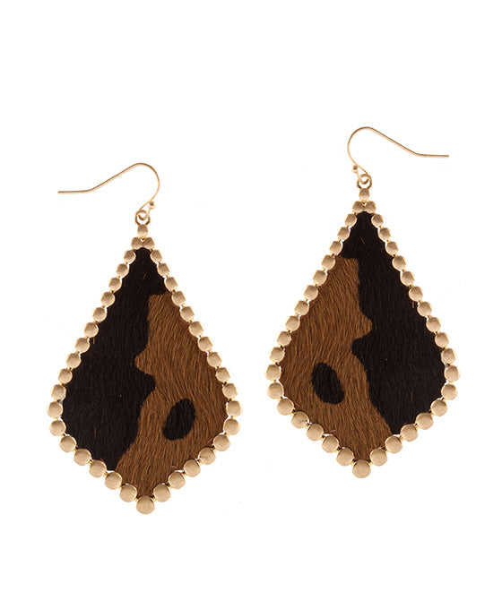 Metal Cowhide Pressed Ball Earring