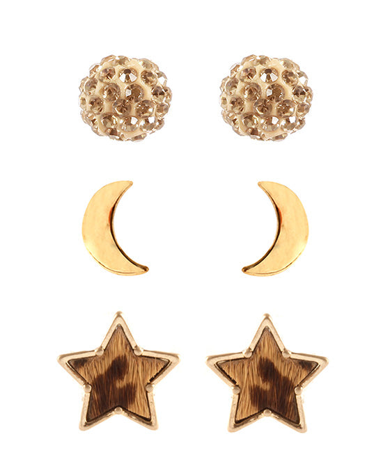 Cowhide 3 Pair Post Star Earring