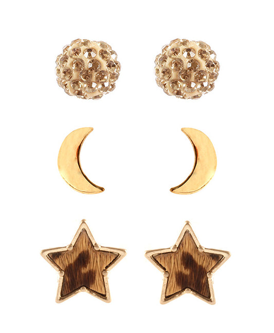 Cowhide 3 Pair Post Star Earring