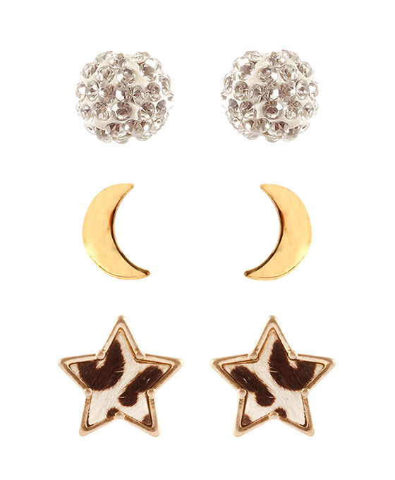 Cowhide 3 Pair Post Star Earring