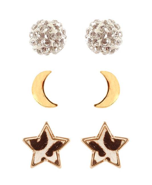 Cowhide 3 Pair Post Star Earring