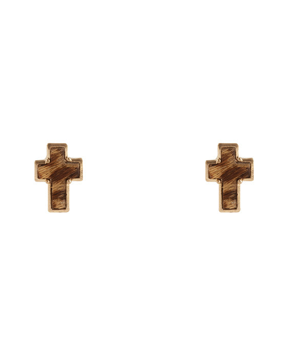Cowhide Cross Post Earring