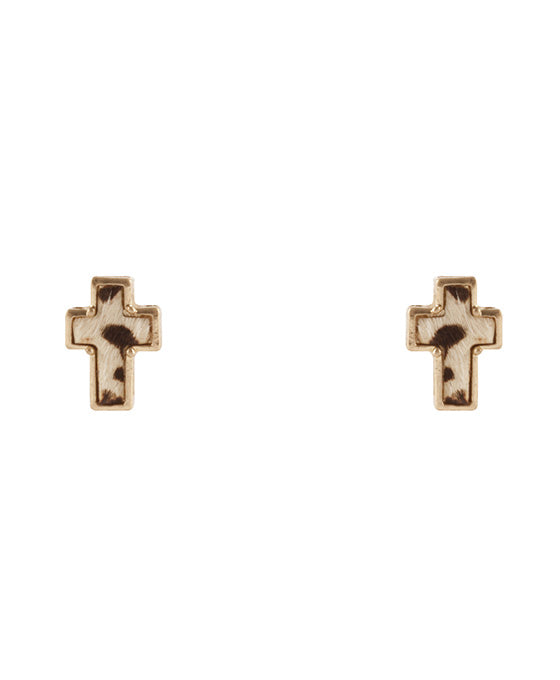 Cowhide Cross Post Earring