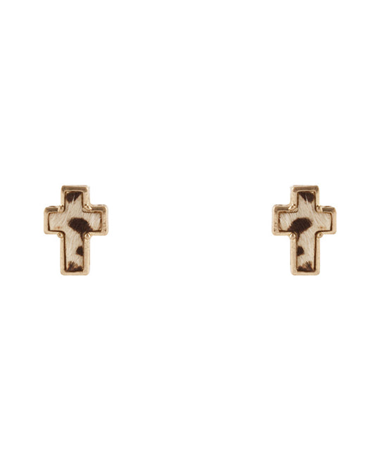 Cowhide Cross Post Earring
