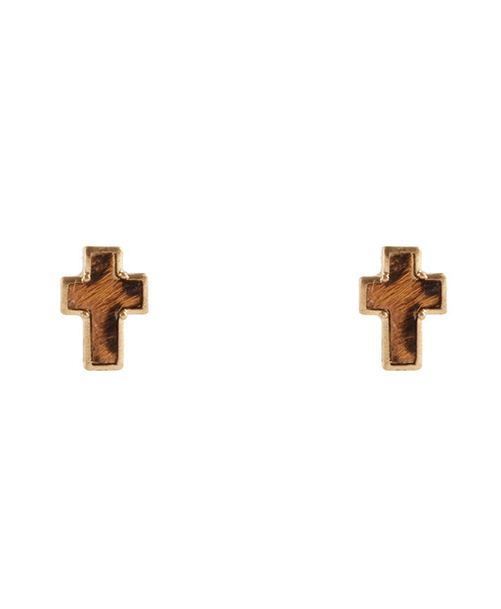 Cowhide Cross Post Earring