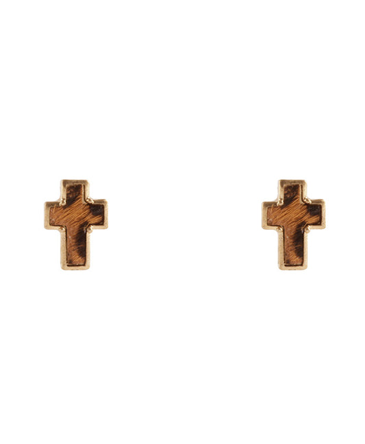 Cowhide Cross Post Earring