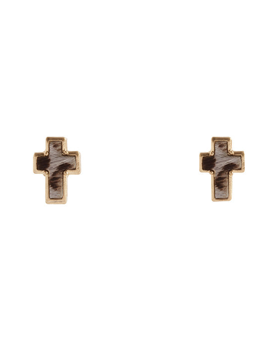 Cowhide Cross Post Earring