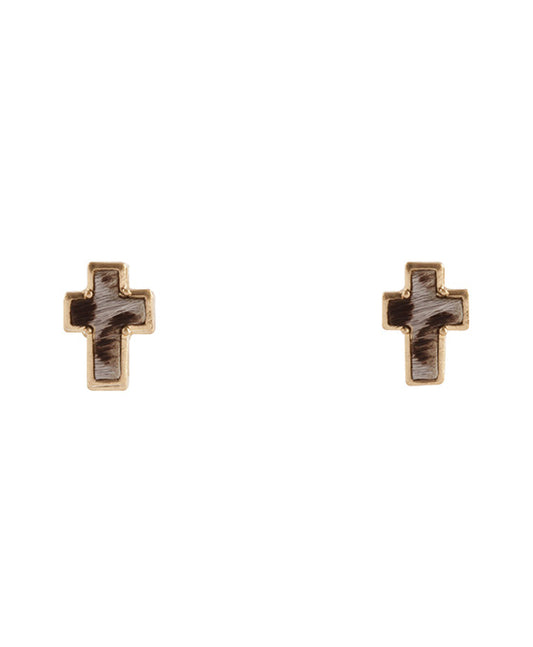 Cowhide Cross Post Earring