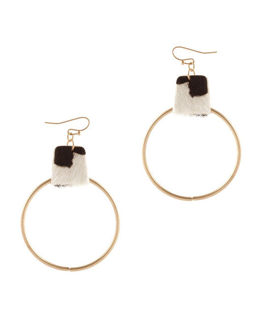 Metal Cowhide Round Earring