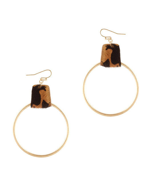 Metal Cowhide Round Earring