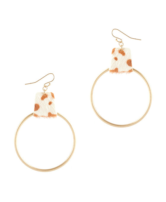 Metal Cowhide Round Earring