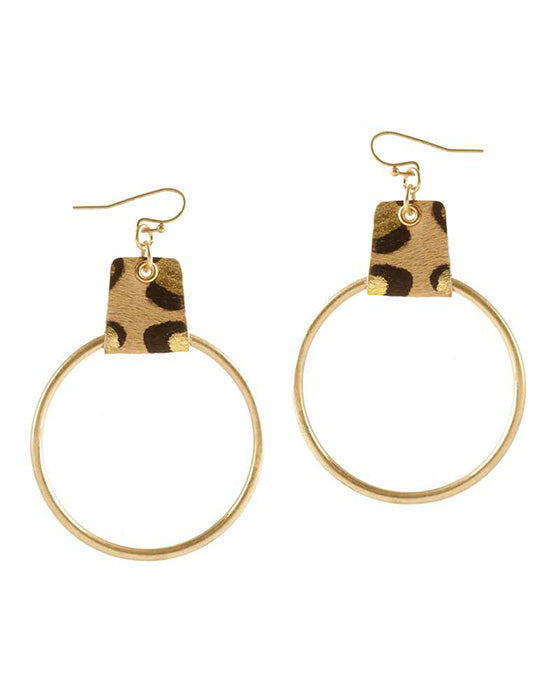 Metal Cowhide Round Earring