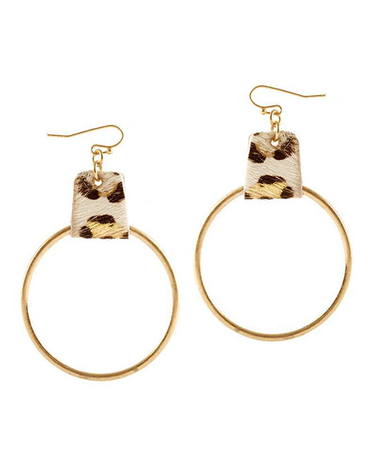 Metal Cowhide Round Earring