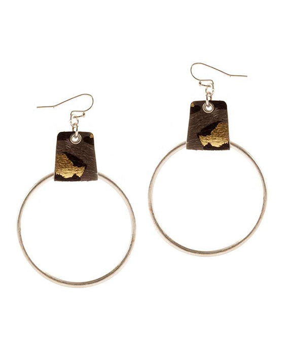 Metal Cowhide Round Earring