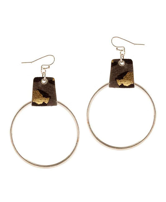 Metal Cowhide Round Earring