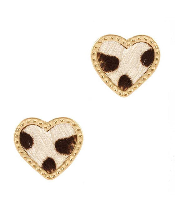 Metal Cowhide Heart Post Earring