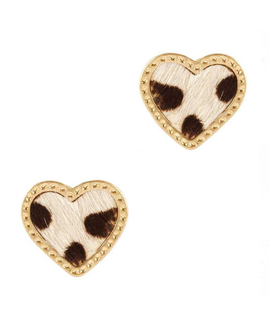 Metal Cowhide Heart Post Earring