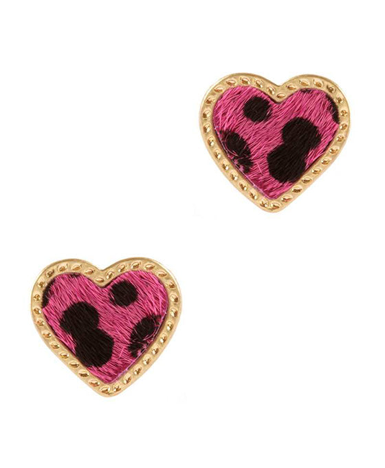Metal Cowhide Heart Post Earring