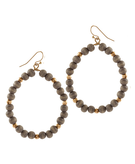 Wood & CCB Round Earring